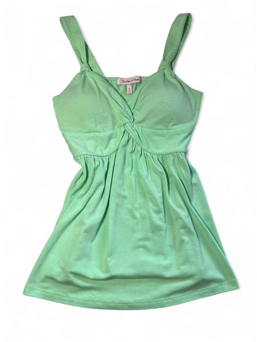 Harlow & Rose Green Babydoll Knot Tank Top Cami Womens Small V-Neck